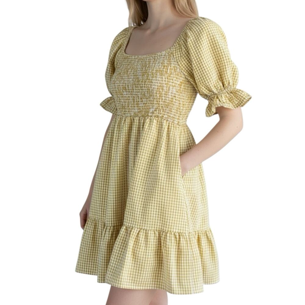 Allie Rose Yellow Gingham Smocked Dress Size Small